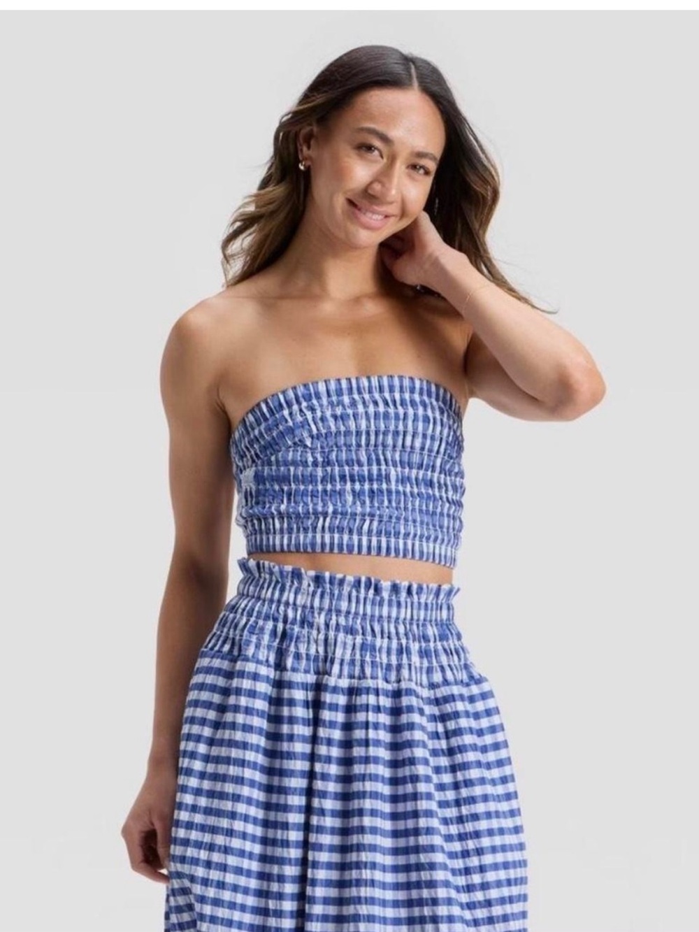Universal Thread Blue and White Gingham Strapless Skirt Set